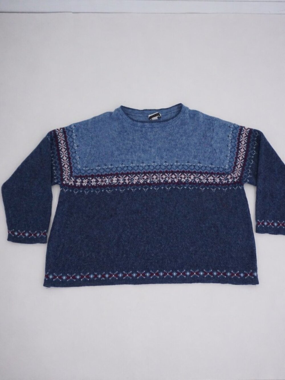 Vintage Fashion Bug Blue Nordic Fair Isle Snowflake Pattern Knit Sweater 22/24